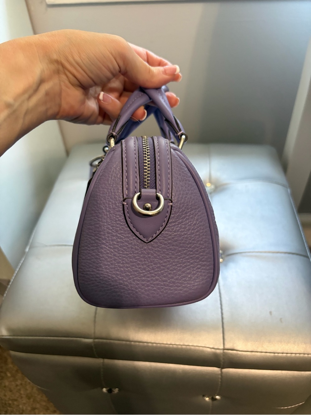COACH Mini Rowan Pebbled Leather Satchel in Lilac purple new with key charm - Picture 4 of 8